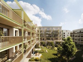 Image de synthèse du nouveau complexe WOL-U, un nouveau complexe résidentiel à grande échelle à Zaventem.