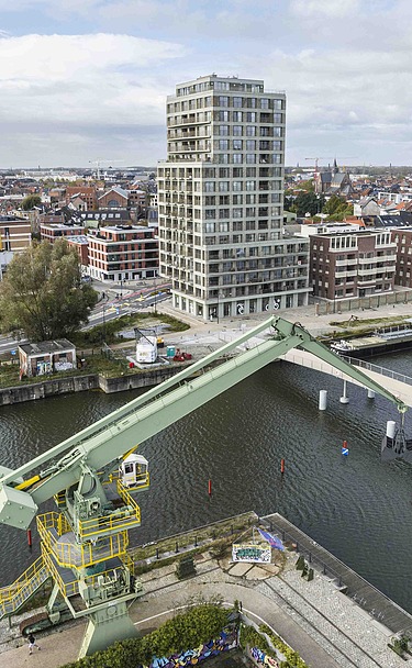 Stapelplein Gent Foto van Stapelplein, een woonproject in Gent dat bestaat uit twee gebouwen met in totaal 125 woonutits.