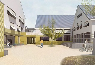Renderbeeld van het nieuwe Lyceum Lakbors in Deurne.