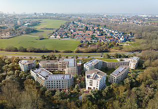 Renderbeeld van het nieuwe WOL-U complex, een nieuw grootschalig residentieel complex in Zaventem.