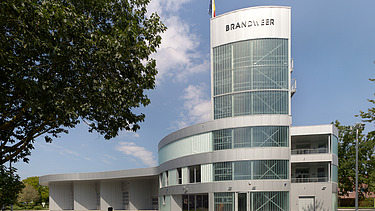Photo of the new fire station in Lokeren with the exercise tower.