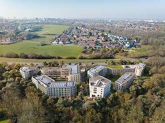Renderbeeld van project Bargiekaai Gent, een nieuw onderwijsgebouw en studentenhuisvesting voor KU Leuven, Campus Odisee.