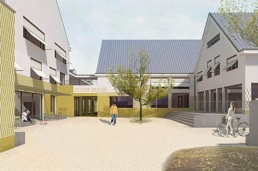 Render image of the new Lyceum Lakbors in Deurne.