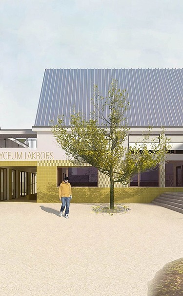 Render image of the new Lyceum Lakbors in Deurne.