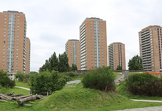 Photo des tours Venezuela, six tours de logements sociaux à Anvers-Luchtbal.
