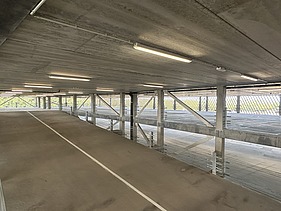 Image de synthèse de MobHub, un parking de neuf étages dans le parc Arenberg à Heverlee.