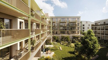 Image de rendu du projet WOL-U à Zaventem, un projet de logement durable à grande échelle.