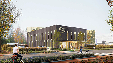 Elia Service Center Kruisem Render image of the office building of the new service center for Elia in Kruisem.