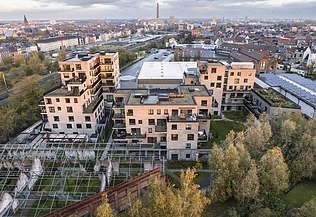 Dronefoto van Cohousing Bijgaardehof in Gent- Sint-Amandsberg.