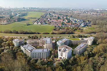 WOL-U Zaventem Renderbeeld van het nieuwe WOL-U complex, een nieuw grootschalig residentieel complex in Zaventem.