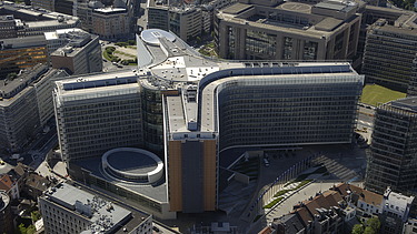 Aerial view of the Berlaymont Building in Brussels.