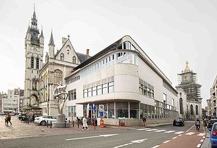 Foto van het Stadsarchief in Sint-Niklaas, met links ervan het historische stadhuis.