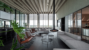 Photo of the relaxation room in the new headquarters of H. Essers in Genk.