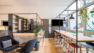 Renderbeeld van het interieur van B&B Hotels in Diegem.