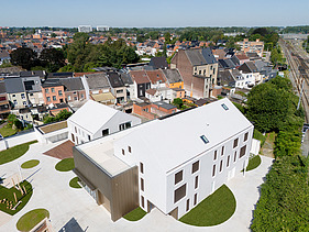 Aerial view of De Gendarmerie, a multipurpose community social center in Aalst.