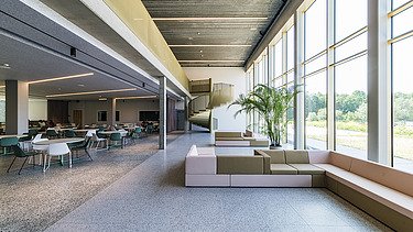 Photo of the central entrance hall in Bio-Incubator, located in Arenberg Park in Heverlee.