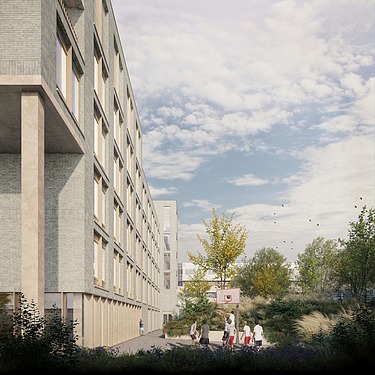 Image de la façade de la nouvelle aile de l'hôpital Saint-François à Heusden-Zolder.