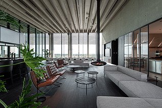 Photo of the relaxation room in the new headquarters of H. Essers in Genk.