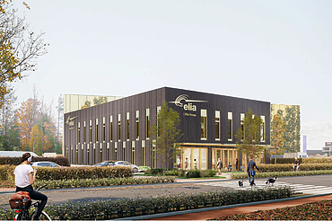 Kantoorgebouw Elia Service Center Kruisem Renderbeeld van het kantoorgebouw van het nieuwe service center voor Elia in Kruisem.