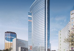 Foto van de gerenoveerde Madou-toren in Brussel.