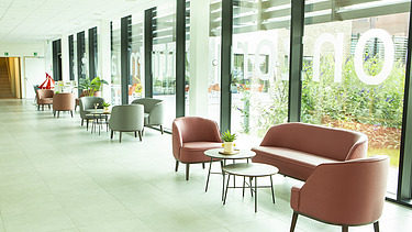 entrance hall of RCF Jacky Maes Bredene Photo of the entrance hall of the new Jacky Maes residential care centre in Bredene.