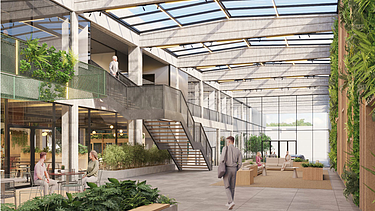 Image de rendu de l’intérieur de l’entrepôt reconverti en daylight gallery.